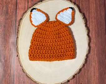 Handmade Crochet Baby Fox Hat, Infant Woodland Beanie, Photo Prop