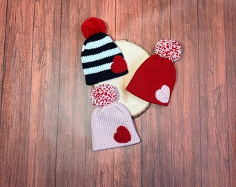 Baby Valentine’s Day hat knit baby hat baby shower gift newborn photo prop ready to ship