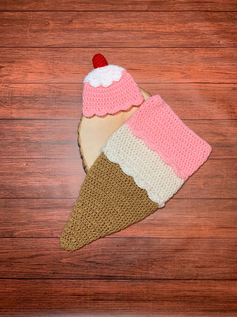 Newborn ice cream outfit crochet baby outfit crochet ice cream baby shower gift newborn photo prop ready to ship image 1