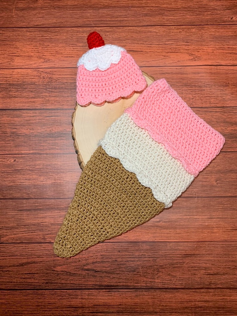 Newborn ice cream outfit crochet baby outfit crochet ice cream baby shower gift newborn photo prop ready to ship image 3