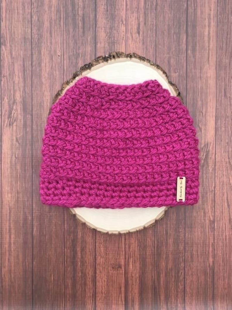 Chunky messy bun hat-messy bun hat-crochet messy bun hat-ready to ship