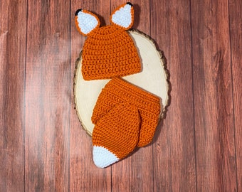Crochet Baby Fox Outfit, Newborn Photo Prop, Handmade Halloween Costume