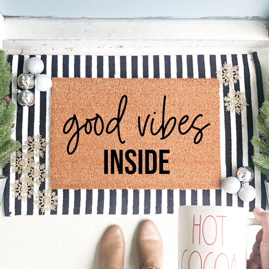 Good Vibes Inside Doormat Custom Hand lettered Doormats Etsy