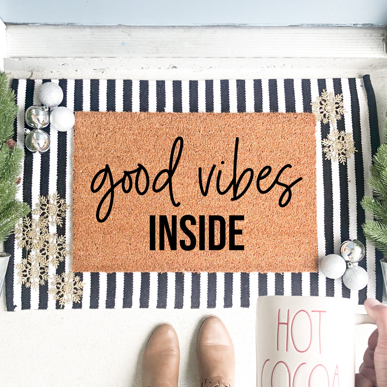 Good Vibes Inside Doormat Custom Hand lettered Doormats Etsy