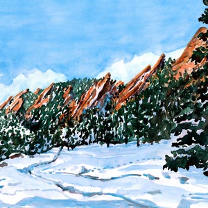 Boulder Flatirons in Snow - Mountain Landscape - Fine Art Print