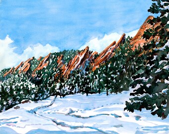 Boulder Flatirons in Snow - Mountain Landscape - Fine Art Print