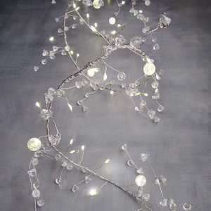 Clear Crystal Cluster Fairy Lights. Elegant wedding table decor, Holiday home decor, Christmas decoration lighting, Battery string lights uk