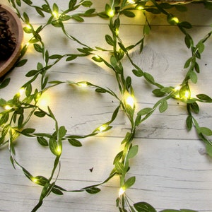 Guirlande lumineuse verte feuille de vigne, guirlande lumineuse de mariage bohème, feuilles de lierre, guirlande de printemps, guirlande de Pâques rustique, cadeau de décoration de bureau