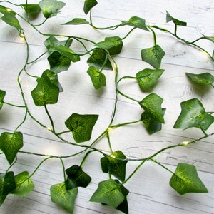Long Green Ivy Leaf string lights, usb battery remote control fairy lights, ivy bunting. Cottagecore greenery wedding, woodland home decor