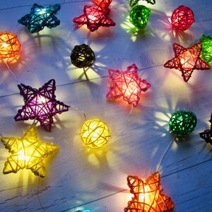 Rainbow star fairy lights. Pride string lights, birthday party, christmas rattan willow decorations. Fairycore dopamine dorm room decor
