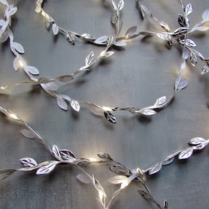 Silver Leaf fairy lights, Mini metallic fabric string lights, Christmas decoration lighting, wedding table decor, seasonal holiday hosting