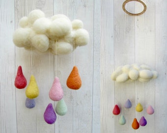 Felt Rainbow Cloud Baby Mobile. Unique pastel rainbow nursery decor, needle felted from wool. baby gift ideas