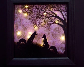 Fox art woodland light frame/ fox lamp/ woodland animals nursery decor/ Nursery Night Light/ fox decor/ fox lover gift/ wildlife silhouette