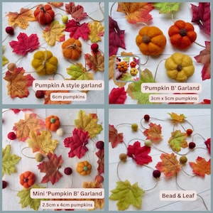 Autumn Garland of Fall Leaves Toadstool Mushrooms Pumpkins & Felt Balls. Rustic Fall decor halloween party bunting Christmas decor host gift image 3