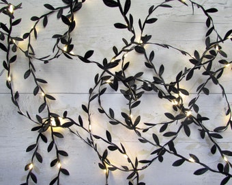 Black Leaf Fairy Lights. LED string lights. Witchy Woodland home decor. Dark fairytale, fairycore, goblincore, gothic wedding party, bedroom