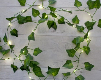 Extra long Ivy Leaf string lights, outdoor / indoor battery, remote control fairy lights ivy bunting. Cottagecore wedding holiday home decor