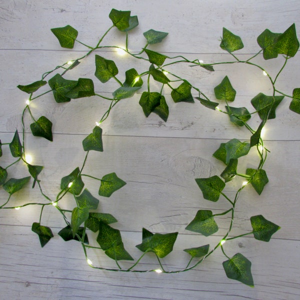Extra long Ivy Leaf string lights, outdoor / indoor battery, remote control fairy lights ivy bunting. Cottagecore wedding holiday home decor