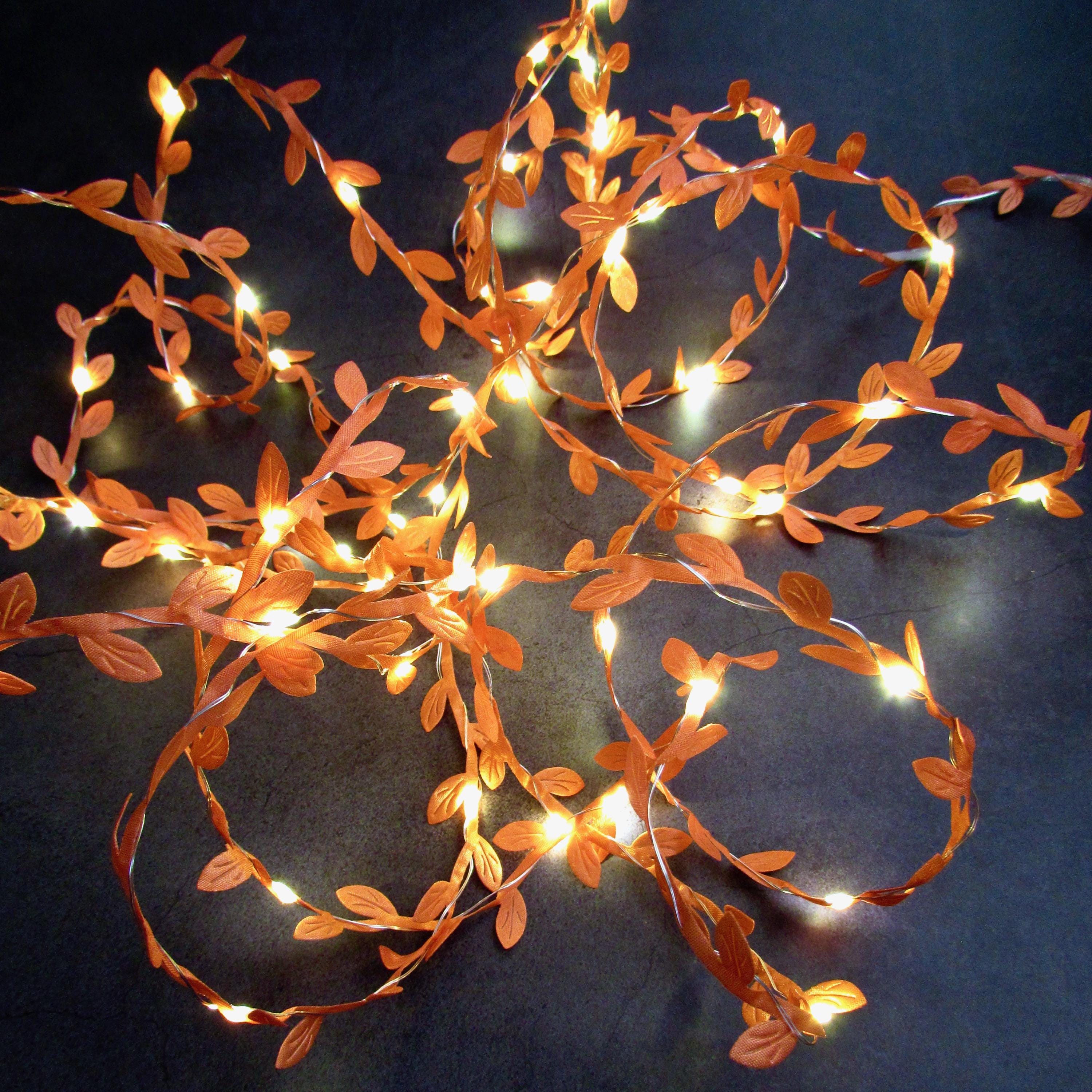 Orange fairy lights, rustic string lights. Autumn decor garland, Autumn home decor, Halloween bunting, wedding table woodland centrepiece uk