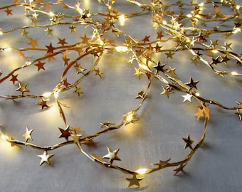 Mini Gold Stars Fairy lights. Starry string lights. Celestial home decor. Fantasy lighting room decor. party table, Christmas garland