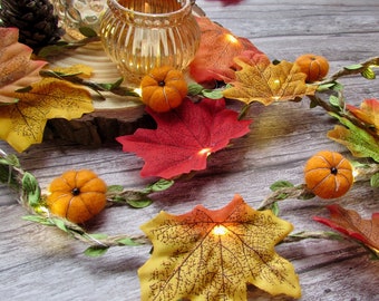 Pumpkin fairy lights, Rustic Autumn garland. String Lights fall decoration. Autumn decor lighting. Farmhouse fall decor Halloween bunting uk
