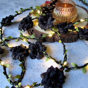 Black Roses Gothic string lights. Dark academia decor. Twinkle fairy lights. Halloween home decor. Witchy garland. Summerween Goth Wedding