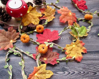 Rustic Autumn garland uk. Pumpkin fairy lights. Maple String Lights fall decoration. Autumn home decor. Autumn bunting Halloween party decor