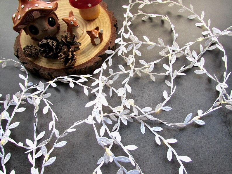 White string lights. Rustic fairy lights. Leaf garland bunting, Farmhouse home decor, Christmas decor, Cottagecore winter table decoration image 7