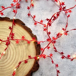 Mini Red Stars Fairy lights. Starry string lights. Celestial home decor. Fantasy lighting room decor gift. July 4th party table decoration.