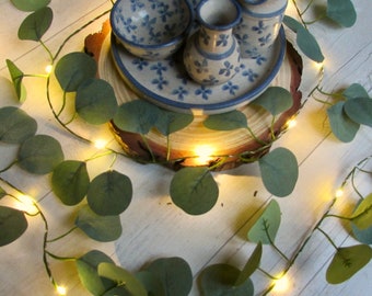 Eucalyptus garland Leaf string lights, battery, usb plug, solar, remote control fairy lights  Cottagecore wedding table tea party home decor