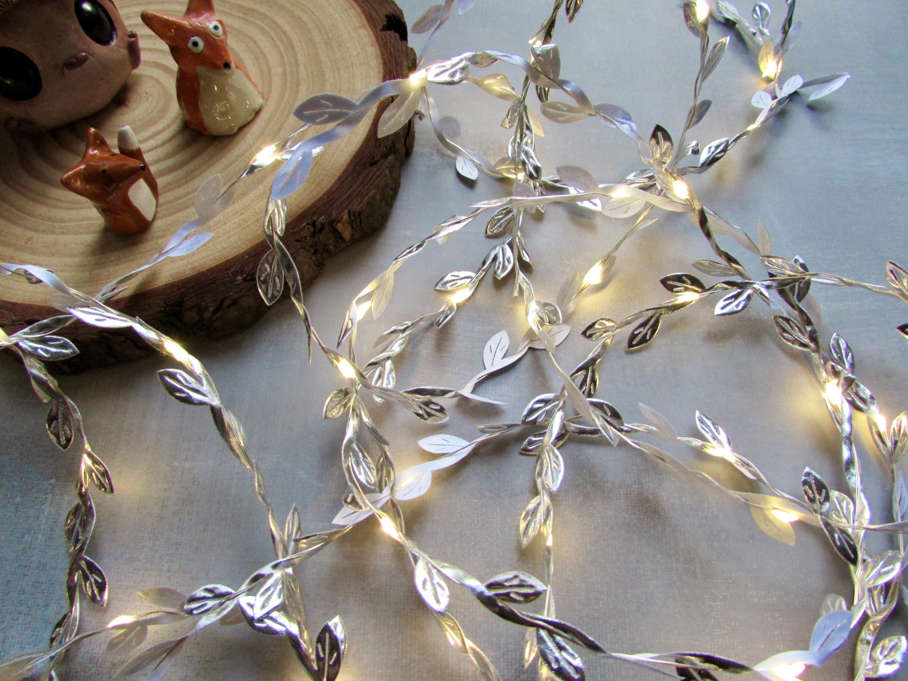 Silver & White Vine fairy lights, Unique string lights, Mini metallic leaves holiday garland, Christmas home decor, wedding table decoration
