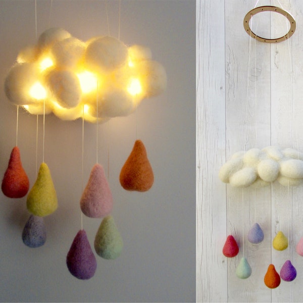 Rainbow Cloud Baby Mobile / Nursery Decor / Rainbow Raindrops / Nursery lamp night light / Ceiling mobile / Woodland wall art/ new baby gift