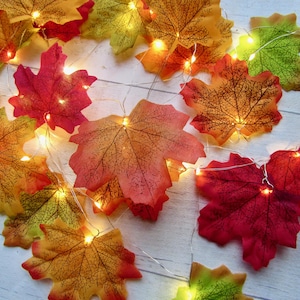 Autumn fairy lights, Woodland Maple leaves garland, Autumn decor string lights, rustic fall wedding table lighting dorm room halloween decor