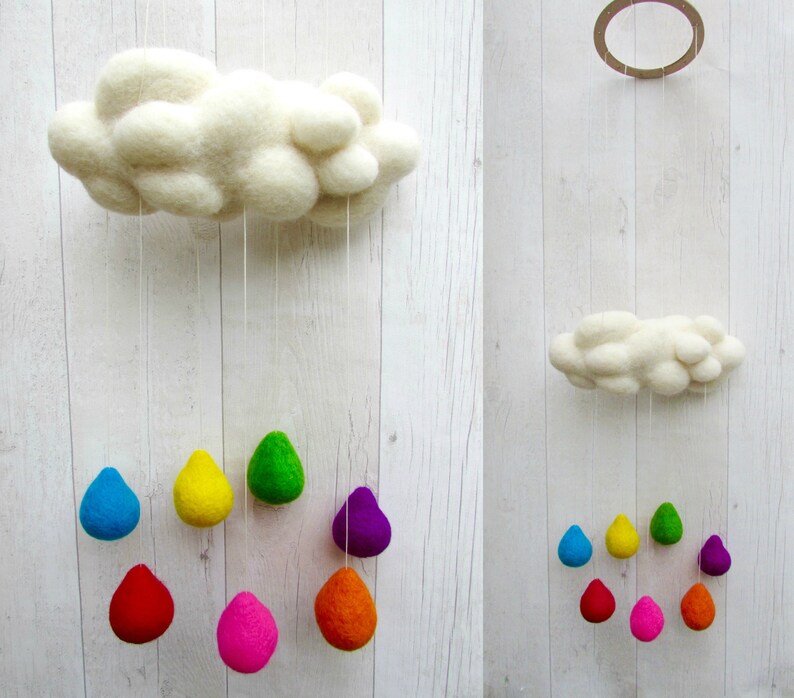 Felt rainbow with cloud Feltball decor Rainbow birthday Spring decor Felted rainbow Handmade felted rainbow bright Shelf decor