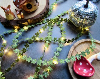 Green Maple Leaf Fairy lights. Rustic Autumn Home Decor. Woodland string lights garland. Nature Fall Wedding Table decor lighting, Halloween