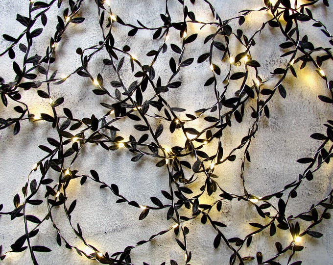 Black Leaf Gothic Fairy Lights Garland. Witchy String Lights. Halloween decor, Fall wedding decor, Halloween home decor, Gothic Decor