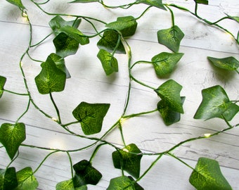 Ivy Fairy lights 2 meter bundle sets. String lights with evergreen foliage bunting. Cottagecore Christmas decoration. Wedding party decor