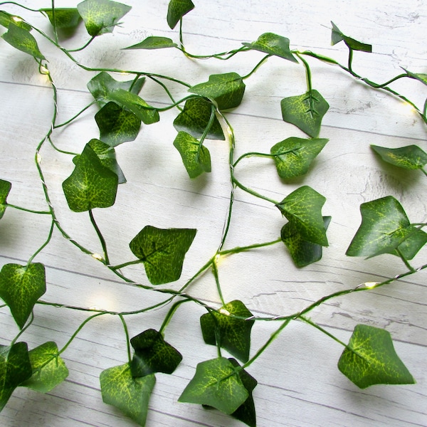 Ivy Fairy lights 2 meter bundle sets. String lights with evergreen foliage bunting. Cottagecore Christmas decoration. Wedding party decor