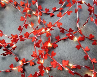 Red Mini Hearts String Lights, Love Heart Fairy Lights, Romantic wedding table decor lighting, Valentines gift for her, Galantine self care