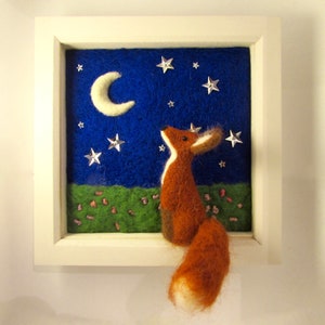 Framed Needle felt fox figurine, Woodland animals nursery decor/ Inspirational kids bedroom or nursery gift idea / Waldorf wool sculpture