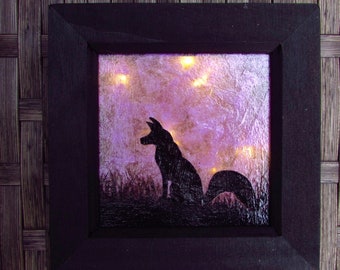 Framed Fox Silhouette night light, woodland animals fox lamp, woodland decor/ woodland nursery night light, wildlife gift, Purple shadowbox