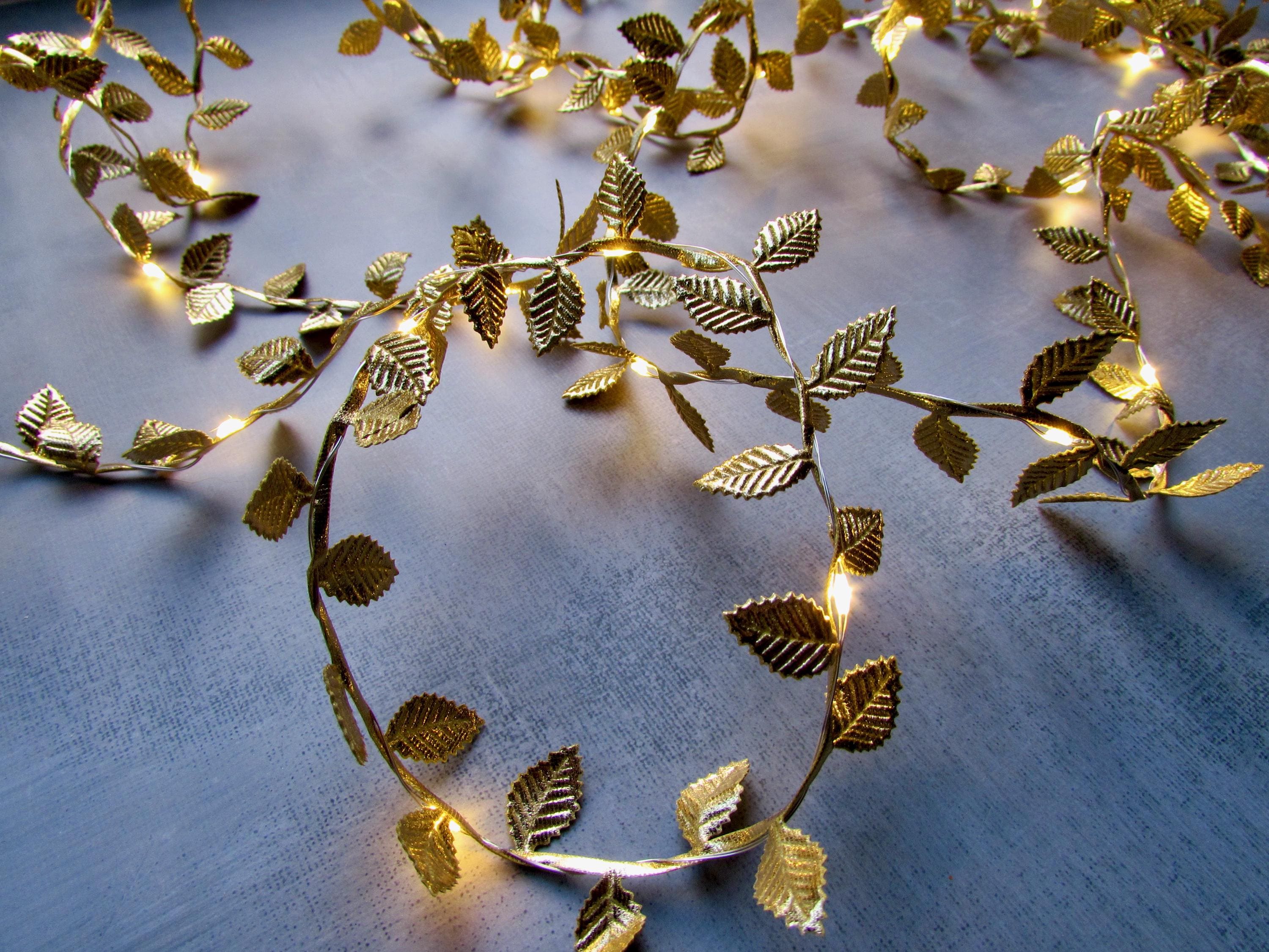 Gold Fairy Lights. Metallic leaf string lights. Farmhouse home decor. Rustic Summer, Gothic wedding table decor, holiday Hosting, host gifts