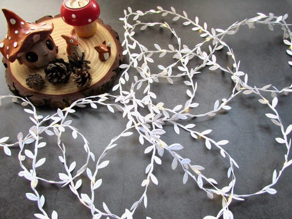 White string lights. Rustic fairy lights. Leaf garland bunting, Farmhouse home decor, Christmas decor,  Cottagecore winter table decoration