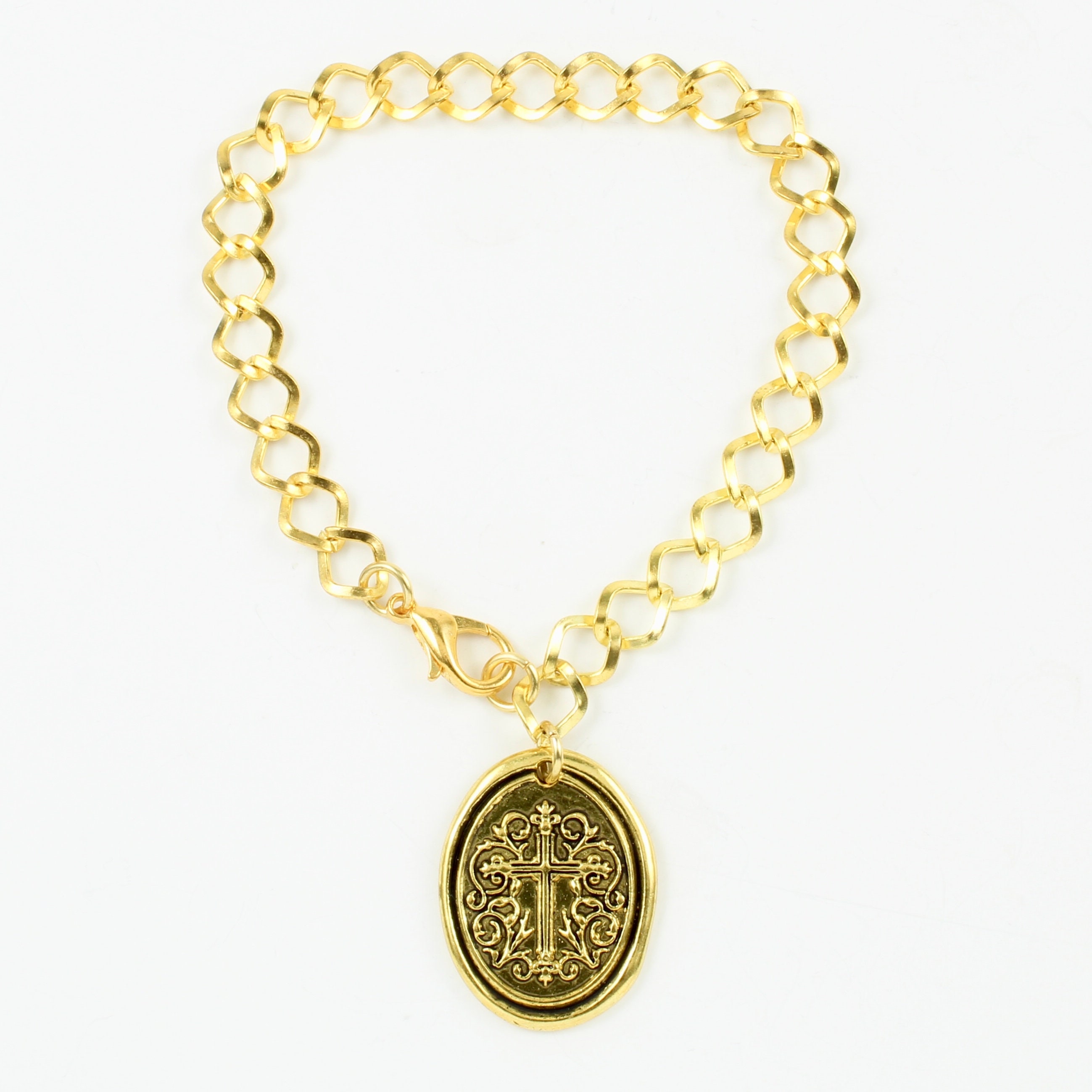 Cross charm bracelet Gold cross bracelet Gold charm Etsy