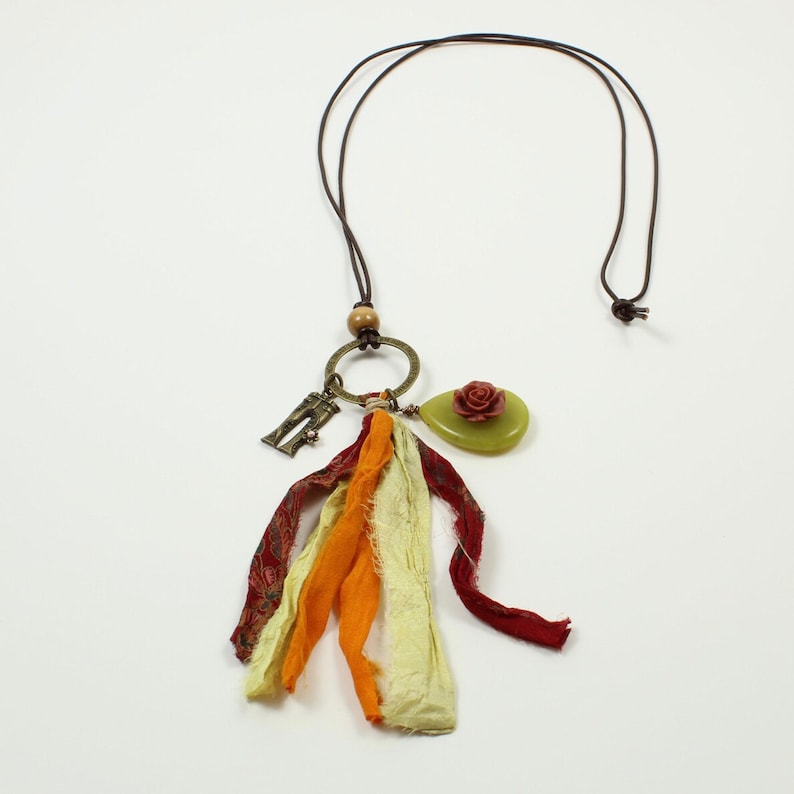 Mothers day gift, Gemstone charm Tassel charm necklace Tassel pendant Silk tassel Boho tassel necklace Long charm necklace
