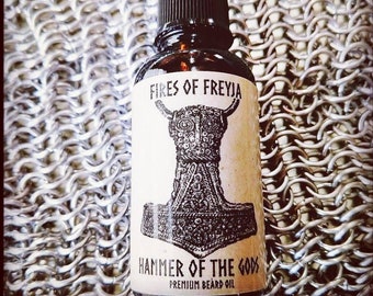 Martillo de los Dioses: Aceite para barba vikinga, cuero, acero, tierra y madera