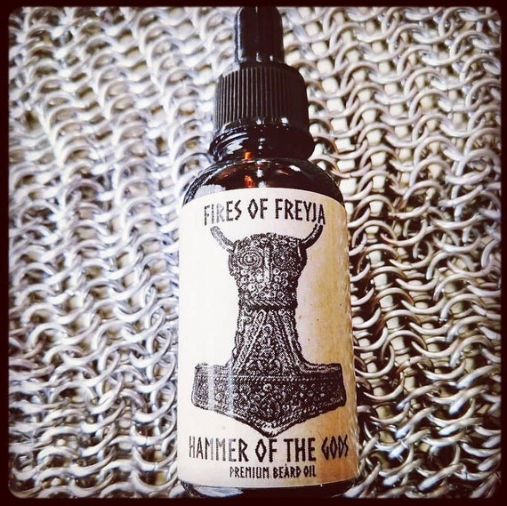 Hammer of the Gods Viking Beard Oil, Leather, Steel, Earth & Wood
