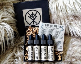 Echantillon d'huiles à barbe des dieux, cadeau barbe d'inspiration viking pour homme, kit d'huiles à barbe pour mari, frère, cadeau d'anniversaire pour lui, cadeau frère