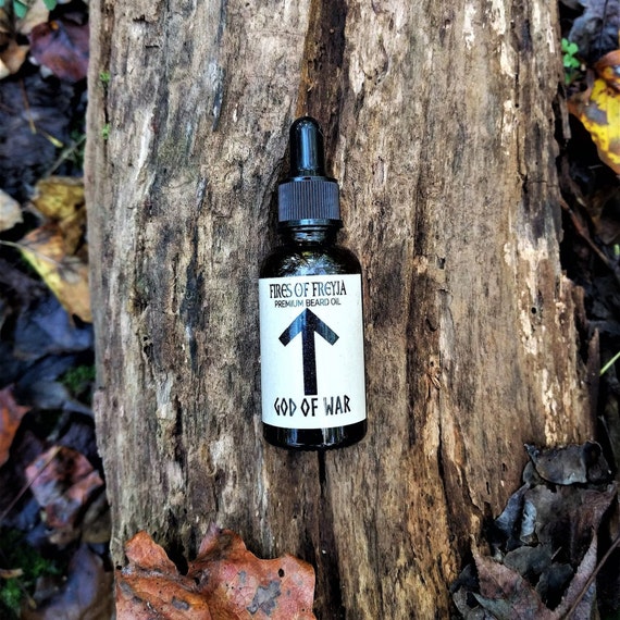 God of War Beard Oil, Notes of Amber, Bourbon & Blended Wood, Beard Oils of the Gods, Norse Gods, Norse Pagan Gift, Unisex Scented Oils