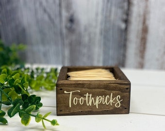Toothpick Holder | Farmhouse Distressed Wood | Rustic Kitchen & Table Decor | Party Display