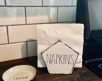 Farmhouse Napkin Holder: Rustic Distressed Wood Kitchen Decor